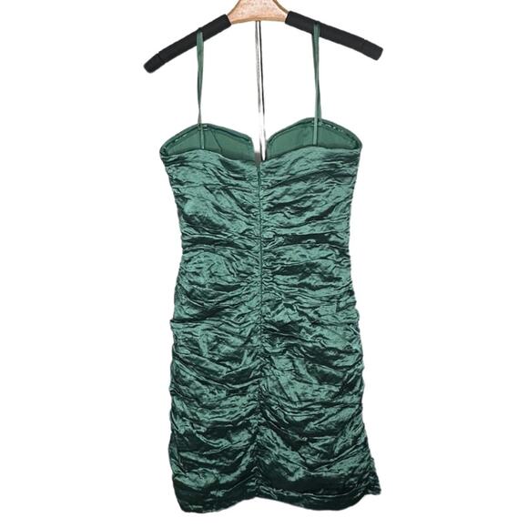 BCBGMaxAzira Tristina Deep Evergreen Scrunch Style Mini Dress Flower Sexy BK6 - Picture 3 of 12